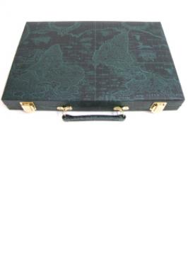 BACKGAMMON 15" DARK GREEN/MAP PATTERN