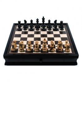 CHESS SET WOOD 19" WITH DRAWER